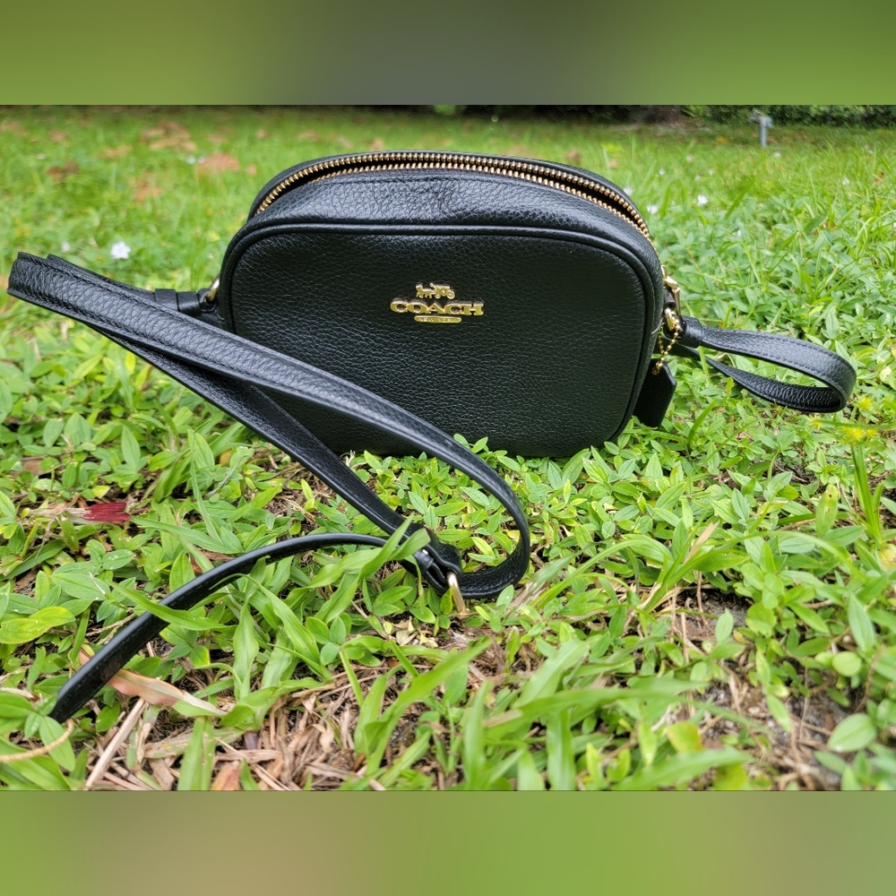 Coach Mini Jamie Camera Bag Black Pebble Leather Signature Crossbody CA069